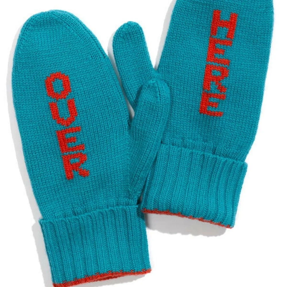 NWT $65 Kate Spade New York 'Over Here' Red Apple Mittens‎ in Teal/Red Trim